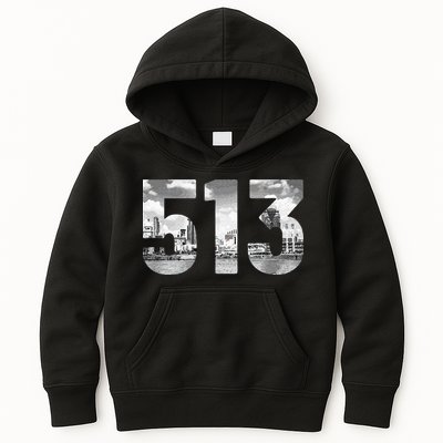 Cincinnati 513 Area Code Skyline Ohio Vintage Kids Hoodie