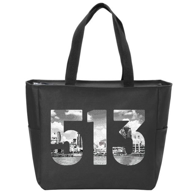 Cincinnati 513 Area Code Skyline Ohio Vintage Zip Tote Bag