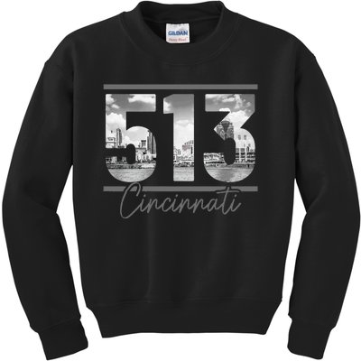 Cincinnati 513 Area Code Skyline Ohio Vintage Kids Sweatshirt