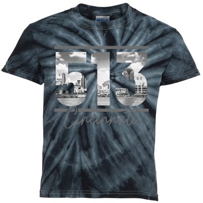 Cincinnati 513 Area Code Skyline Ohio Vintage Kids Tie-Dye T-Shirt