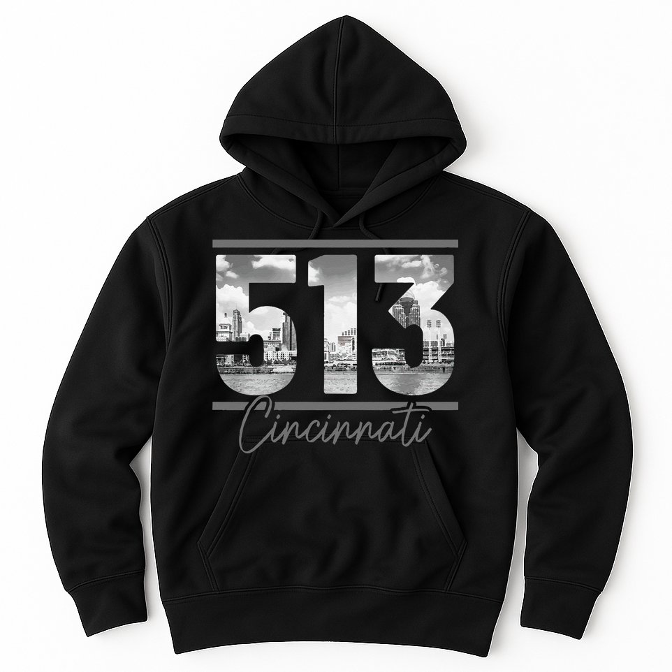 Cincinnati 513 Area Code Skyline Ohio Vintage Hoodie