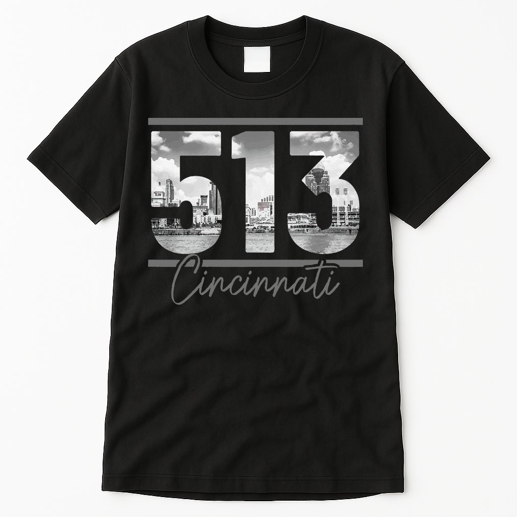 Cincinnati 513 Area Code Skyline Ohio Vintage Tall T-Shirt