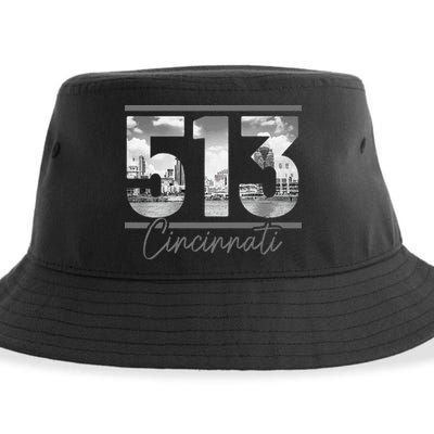 Cincinnati 513 Area Code Skyline Ohio Vintage Sustainable Bucket Hat