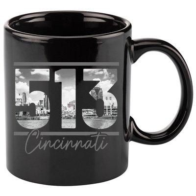 Cincinnati 513 Area Code Skyline Ohio Vintage 11oz C Handle Ceramic Mug