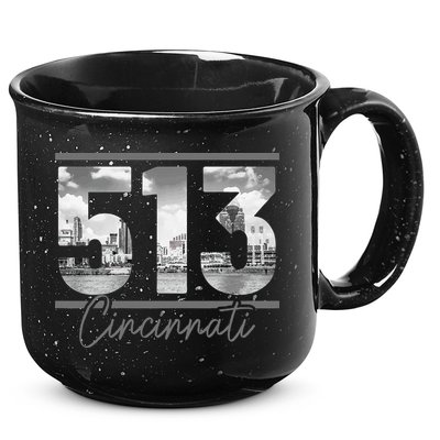 Cincinnati 513 Area Code Skyline Ohio Vintage 15oz Campfire Ceramic Mug