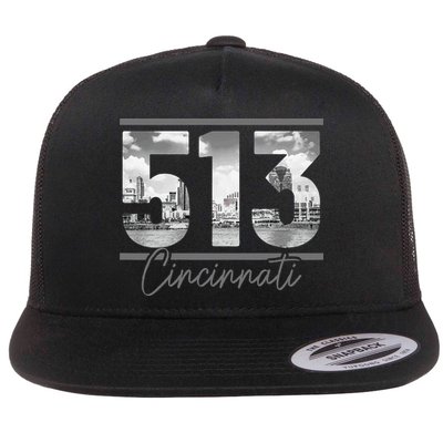 Cincinnati 513 Area Code Skyline Ohio Vintage Flat Bill Trucker Hat