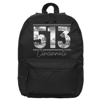 Cincinnati 513 Area Code Skyline Ohio Vintage 16 in Basic Backpack