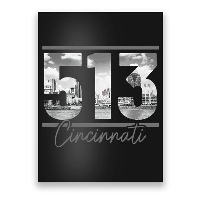 Cincinnati 513 Area Code Skyline Ohio Vintage Poster