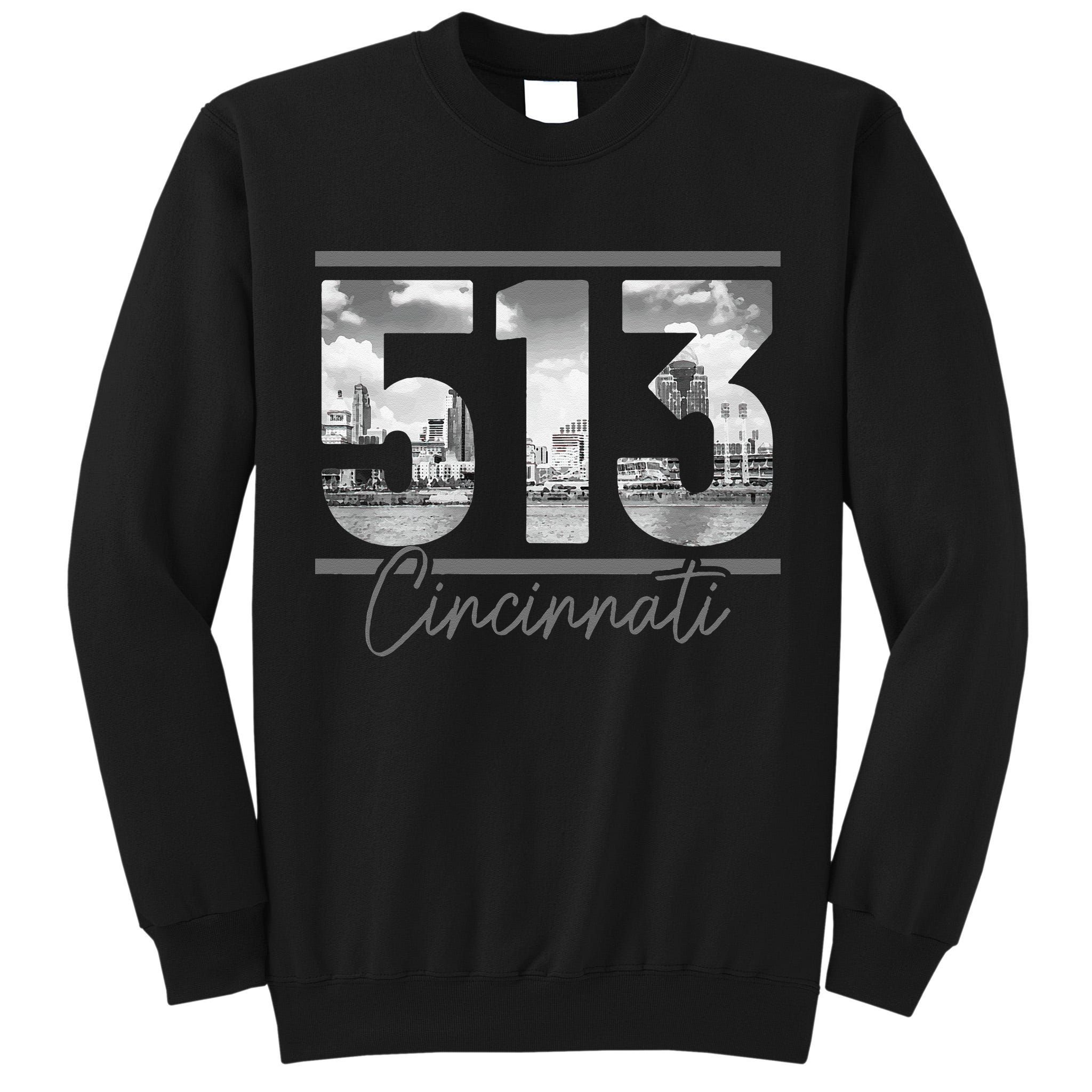 Cincinnati 513 Area Code Skyline Ohio Vintage Tall Sweatshirt