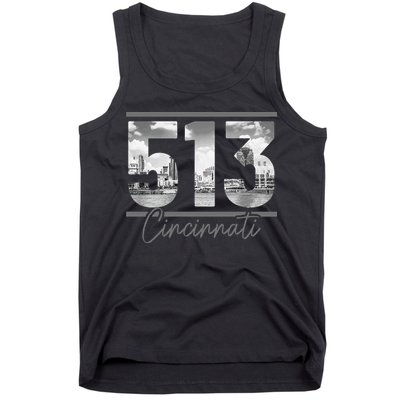 Cincinnati 513 Area Code Skyline Ohio Vintage Tank Top