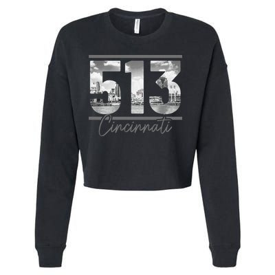 Cincinnati 513 Area Code Skyline Ohio Vintage Cropped Pullover Crew