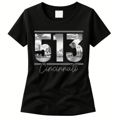 Cincinnati 513 Area Code Skyline Ohio Vintage Womens T-Shirt