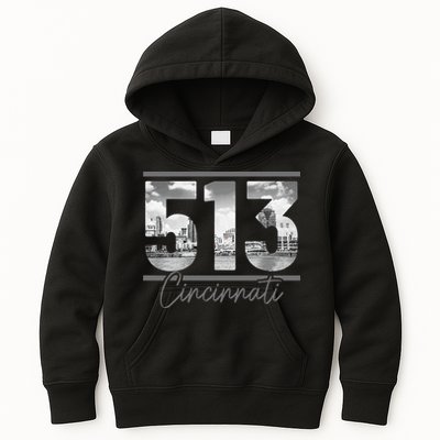 Cincinnati 513 Area Code Skyline Ohio Vintage Kids Hoodie