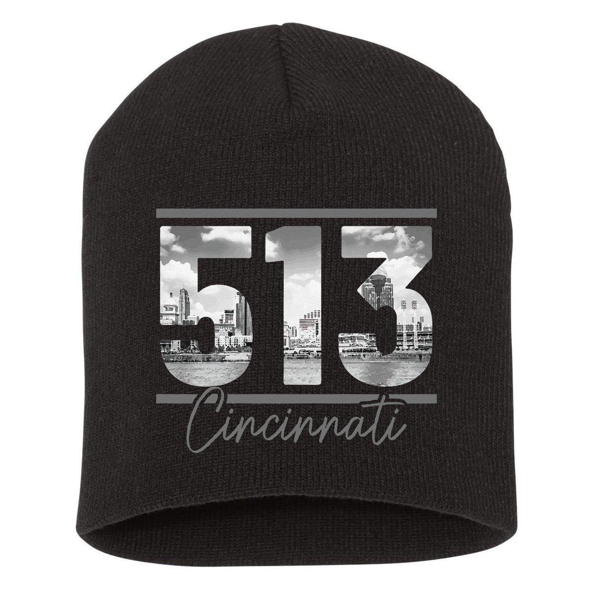 Cincinnati 513 Area Code Skyline Ohio Vintage Short Acrylic Beanie