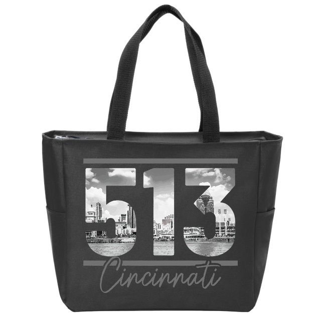 Cincinnati 513 Area Code Skyline Ohio Vintage Zip Tote Bag