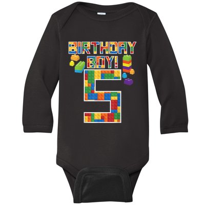 Cute 5th Birthday Gift 5 Years Old Block Building b.o.y.s K.i.d.s Baby Long Sleeve Bodysuit