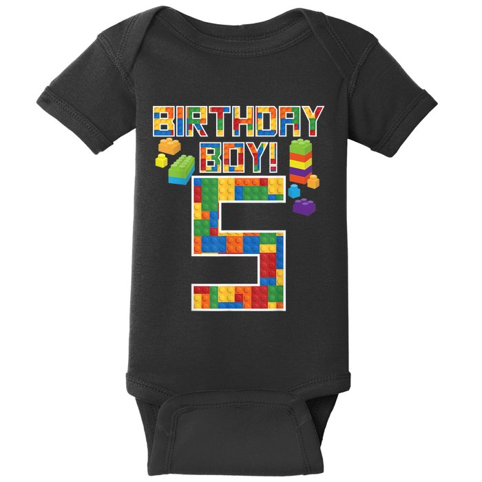 Cute 5th Birthday Gift 5 Years Old Block Building b.o.y.s K.i.d.s Baby Bodysuit