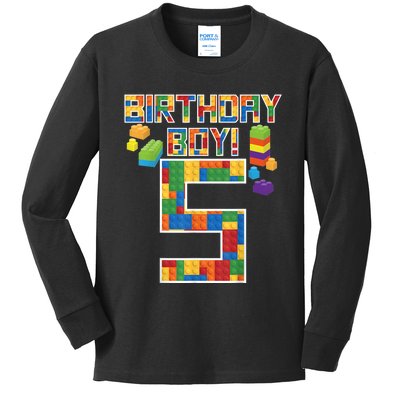 Cute 5th Birthday Gift 5 Years Old Block Building b.o.y.s K.i.d.s Kids Long Sleeve Shirt