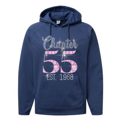 Chapter 55 EST 1968 55th Birthday Tee Gift For Wo Performance Fleece Hoodie