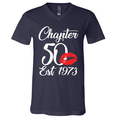 Chapter 50 EST 1973 50th Birthday Lips For Wo V-Neck T-Shirt