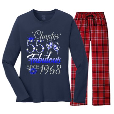 Chapter 55 Fabulous Since 1968 55th Birthday Queen Women's Long Sleeve Flannel Pajama Set 