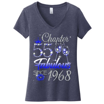 Chapter 55 Fabulous Since 1968 55th Birthday Queen Women's V-Neck T-Shirt