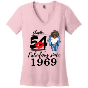 Chapter 54 Fabulous Since 1969 54th Birthday Tee For Black Women's V-Neck T-Shirt