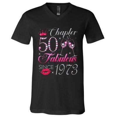 Chapter 50 Fabulous Since 1973 50Th Birthday Gift For Women V-Neck T-Shirt