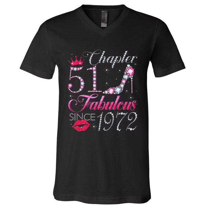 Chapter 51 Fabulous Since 1972 51st Birthday Gift For Women V-Neck T-Shirt