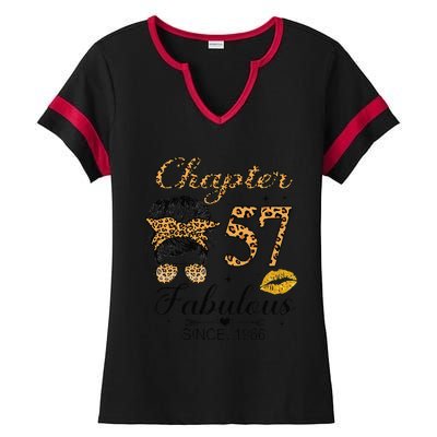 Chapter 57 Fabulous Since 1966 57th Birthday Messy Bun Ladies Halftime Notch Neck Tee