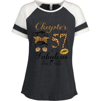 Chapter 57 Fabulous Since 1966 57th Birthday Messy Bun Enza Ladies Jersey Colorblock Tee