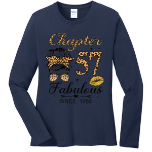 Chapter 57 Fabulous Since 1966 57th Birthday Messy Bun Ladies Long Sleeve Shirt