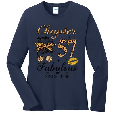 Chapter 57 Fabulous Since 1966 57th Birthday Messy Bun Ladies Long Sleeve Shirt