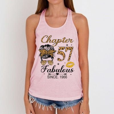 Chapter 57 Fabulous Since 1966 57th Birthday Messy Bun Women's Knotted Racerback Tank