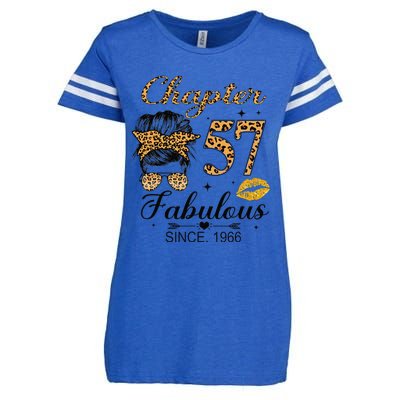 Chapter 57 Fabulous Since 1966 57th Birthday Messy Bun Enza Ladies Jersey Football T-Shirt