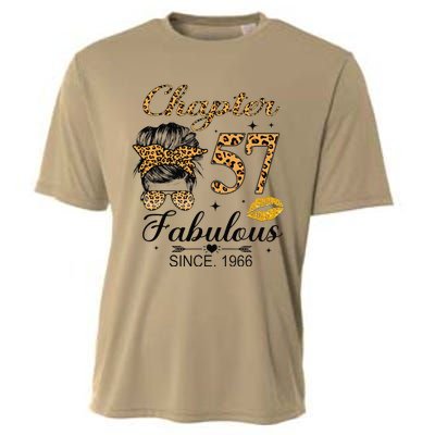 Chapter 57 Fabulous Since 1966 57th Birthday Messy Bun Cooling Performance Crew T-Shirt