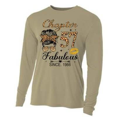 Chapter 57 Fabulous Since 1966 57th Birthday Messy Bun Cooling Performance Long Sleeve Crew