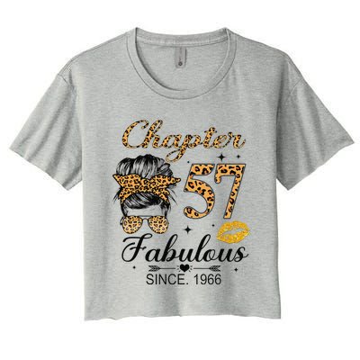 Chapter 57 Fabulous Since 1966 57th Birthday Messy Bun Women's Crop Top Tee