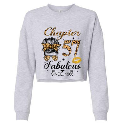 Chapter 57 Fabulous Since 1966 57th Birthday Messy Bun Cropped Pullover Crew