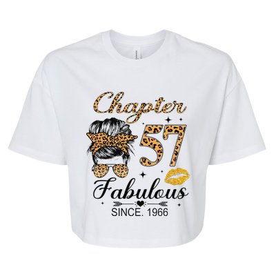 Chapter 57 Fabulous Since 1966 57th Birthday Messy Bun Bella+Canvas Jersey Crop Tee