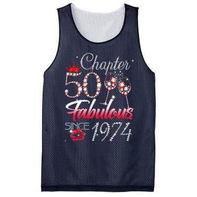 Chapter 50 Fabulous Since 1974 50th Birthday Queen Diamond Mesh Reversible Basketball Jersey Tank