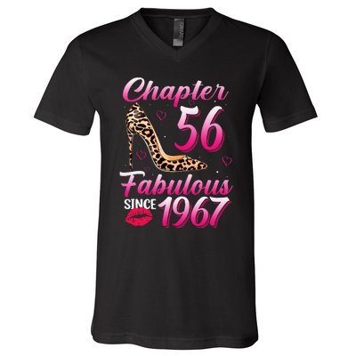 Chapter 56 Fabulous Since 1967 56th Birthday Queen Leopard V-Neck T-Shirt