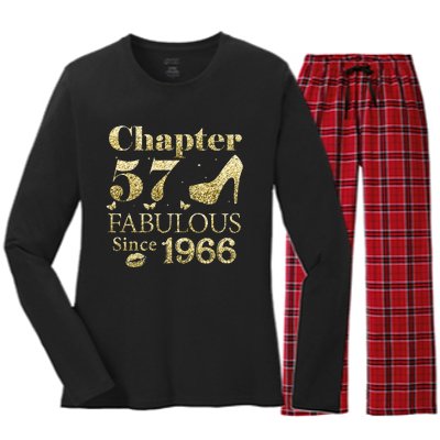 Chapter 57 Fabulous Since 1966 57Th Birthday Gift For Ladies Women's Long Sleeve Flannel Pajama Set 