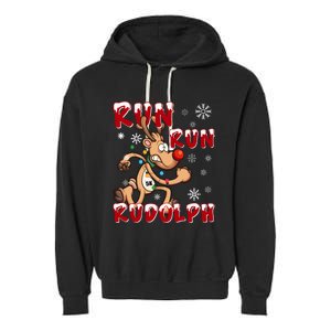 Christmas 5k Run Run Rudolph Holiday Team Running Outfit Garment-Dyed Fleece Hoodie