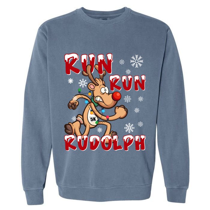 Christmas 5k Run Run Rudolph Holiday Team Running Outfit Garment-Dyed Sweatshirt