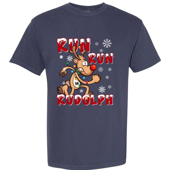 Christmas 5k Run Run Rudolph Holiday Team Running Outfit Garment-Dyed Heavyweight T-Shirt