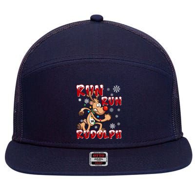 Christmas 5k Run Run Rudolph Holiday Team Running Outfit 7 Panel Mesh Trucker Snapback Hat