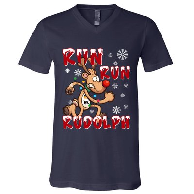 Christmas 5k Run Run Rudolph Holiday Team Running Outfit V-Neck T-Shirt