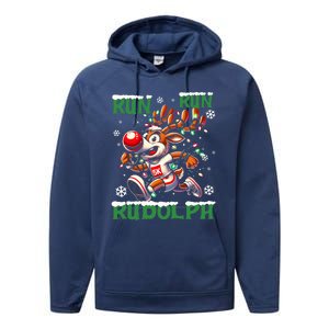 Christmas 5k Run Run Rudolph Holiday Team Running Outfit Performance Fleece Hoodie