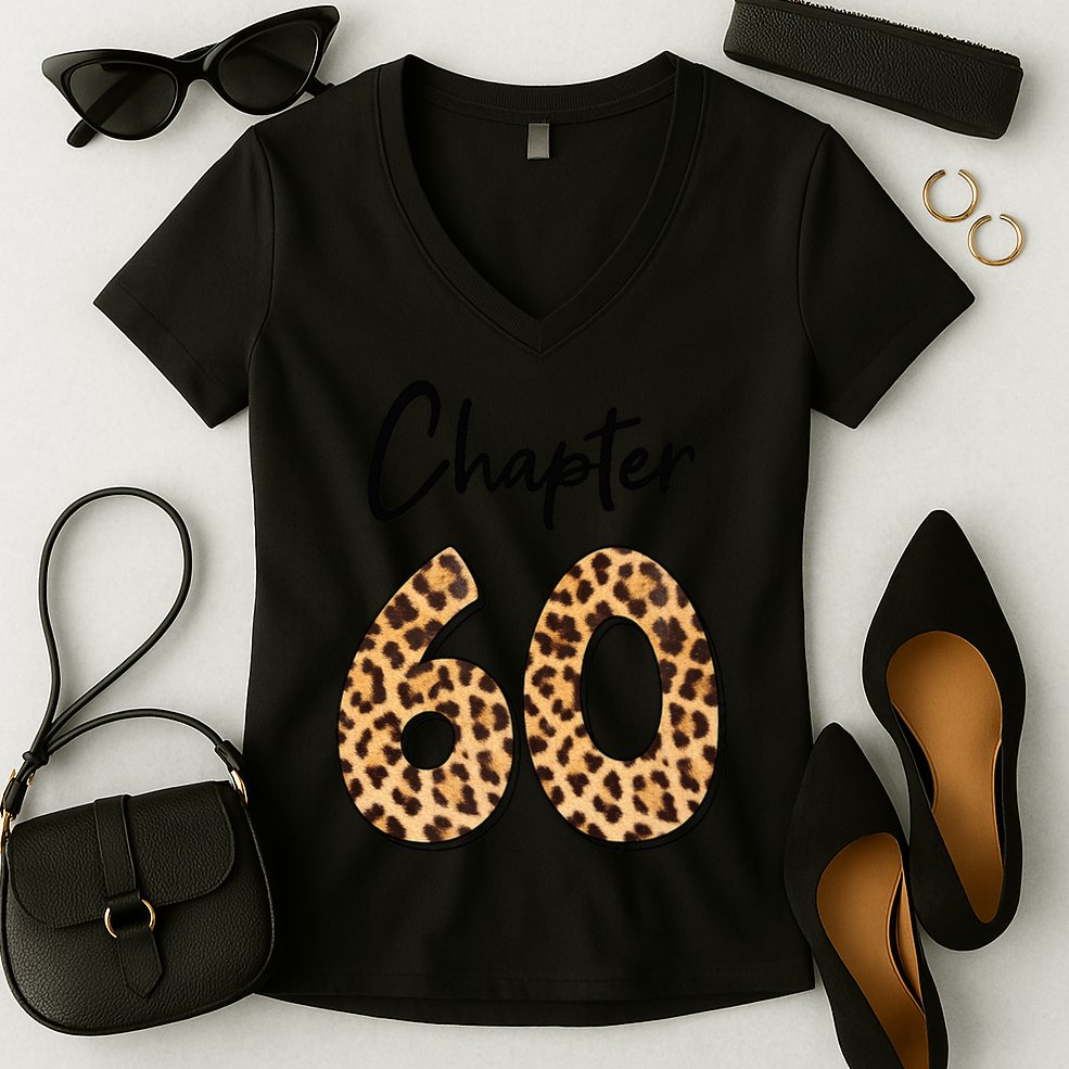 Chapter 60 Anniversary Leopard 60th Birthday Party Crew Women's V-Neck T-Shirt